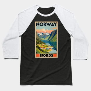 A Vintage Travel Art of the Fjords in Norway Baseball T-Shirt